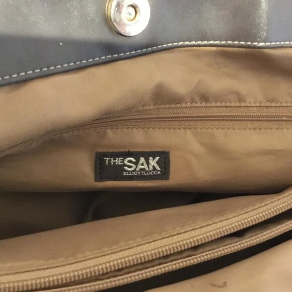 The SAK Tan Crocheted Handbag with Brown Faux Leather Trim, Scarf & Bag Charm - Picture 7 of 7